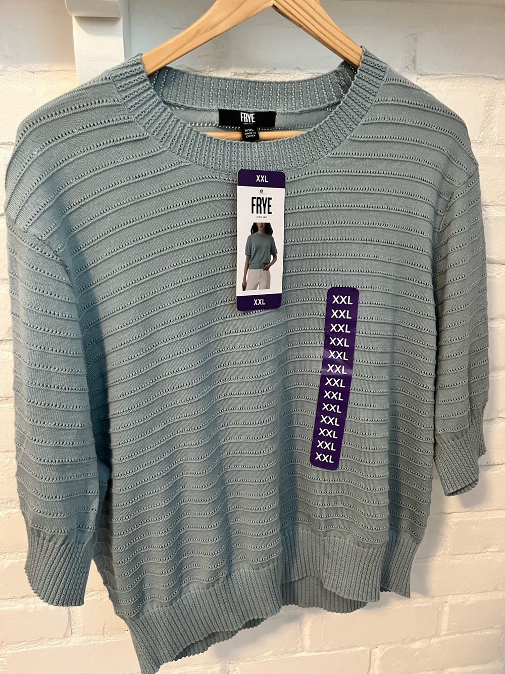 FRYE Light Blue Knit Short Sleeve Sweater - XXL